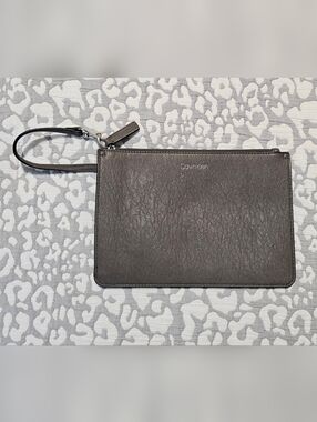 Calvin Klein Charcoal Leather Wristlet Pouch